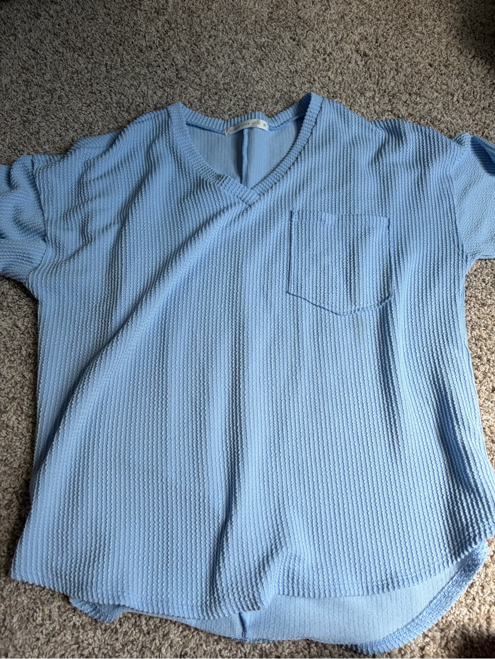 Altar'd State Light Blue Waffle Knit V-Neck Top oversized